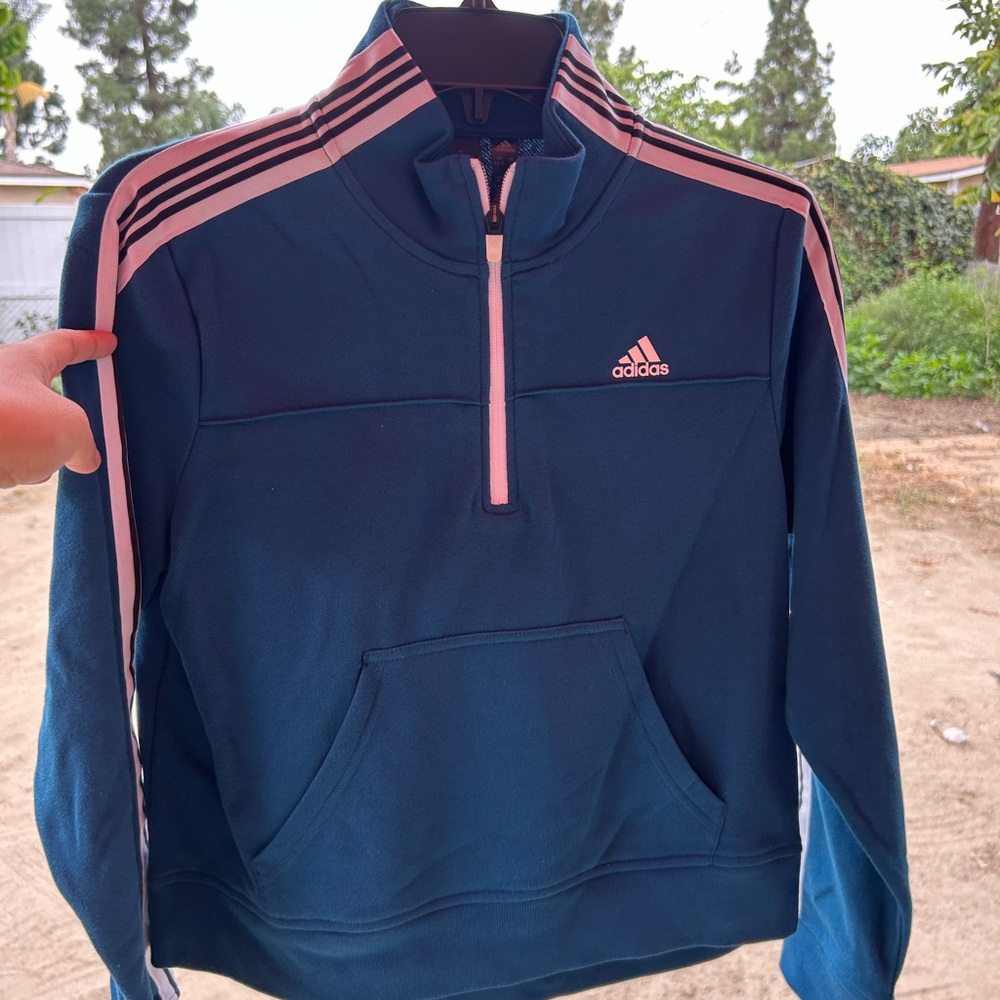 Adidas Blue and White Zip Pullover